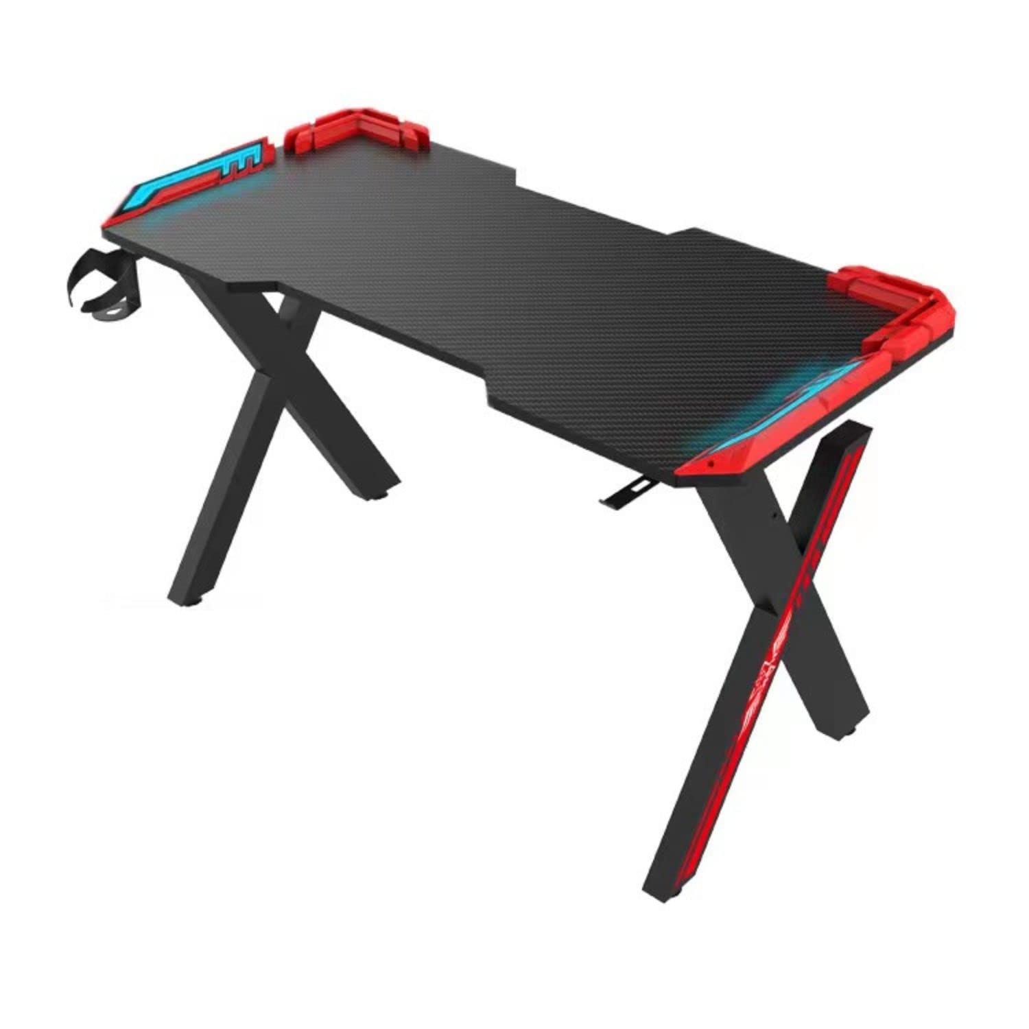 Brigros WeHome - Scrivania Gaming LED RGB, Scrivania Da Gioco Desk Per Laptop Pc, Tavolo Gioco, Scrivania Per Computer E Gaming In Mfc E Superfizie Effetto Fibra Di Carbonio (120x60x75 cm, Red)