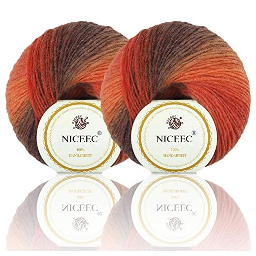 2 Skeins Rainbow Soft Yarn 100% Wool Gradient Multi Color Yarn for Crocheting Knit Total Length 180m×2(196yds×2,50g×2)-3