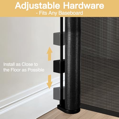 Reinforced 42\" Extra Tall Pet Gate 55\" Wide Retractable Baby Gate with Support Rods - Retractable Dog Gate Indoor/Outdoor Retractable Gate, Bottom Anti-Escape Tall Dog Gates for Doorways, Black - Thumbnail 7