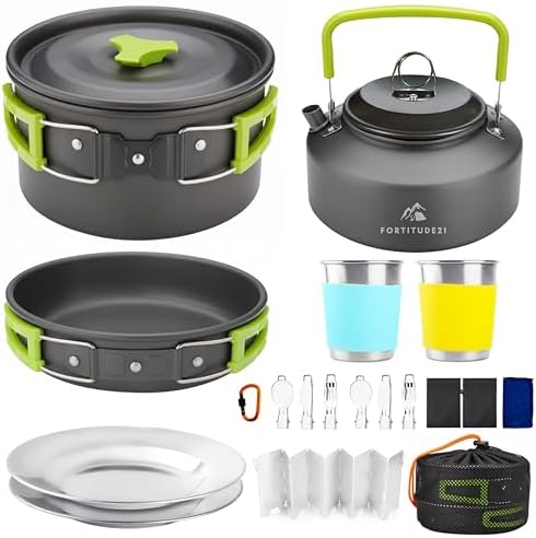 Camping Cookware Set - 19-Piece Lightweight Backpacking Cookware with Pots, Pans, Utensils - Compact Outdoor Cooking Kit for Camping, Hiking, Backpacking & Survival