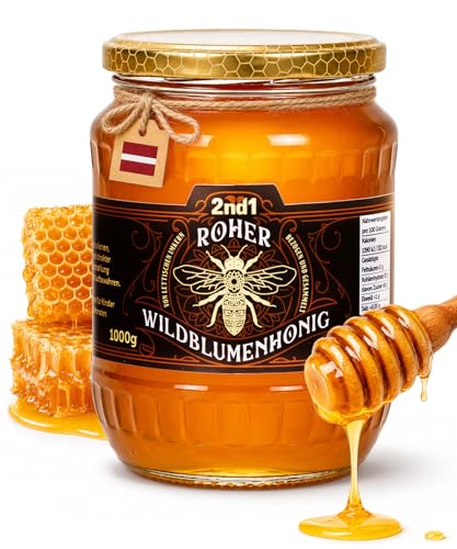 2nd1 - Natur Roher Honig Wildhonig Blütenhonig Vom Imker Ungefiltert Direkt Aus Dem Bienenstock Geerntet Aus Lettischen Wald- Und Wiesenblüten Reines Ungeheiztes Nicht Pasteurisiertes 1 Kg
