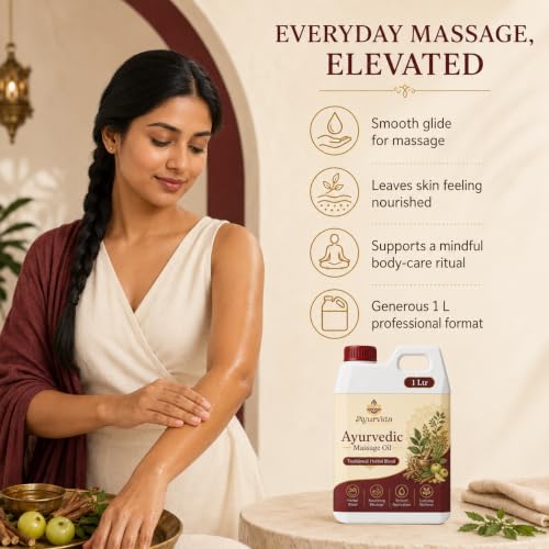 Image of Ayurvedic Massage Oil - Herbal Body Massage Oil for Relaxation, Lymphatic Drainage & Deep Skin Nourishment | Daily Abhyanga Oil | 1Ltr