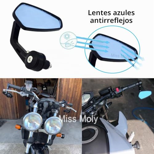 Espejos para motocicleta 22mm negros retrovisores de manillar 2