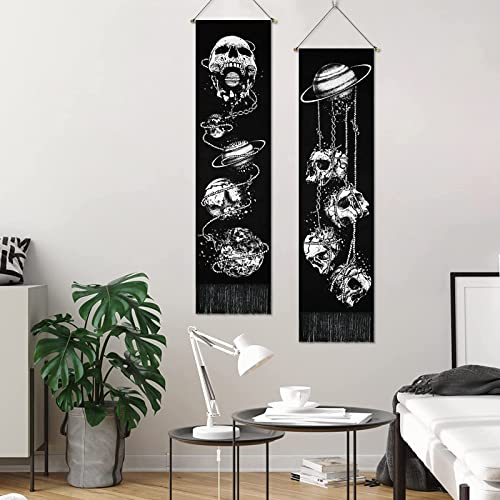Krelymics Pack Of 2 Skull Skeleton Tapestry Long Tapestries Vertical Tapestry Dark Tapestry Black Wall Tapestry For Bedroom, Living Room(12.8 X 51.2 Inches) #TOP1