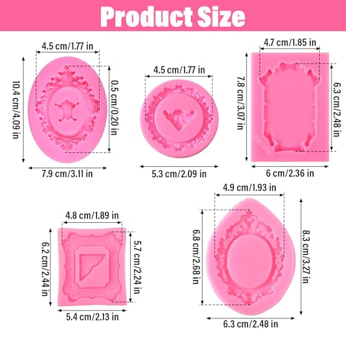 Miniatura 2 de 5 Moldes De Silicona Con 5 Formas, Color Rosa Vintage, Para Fondant, Marco De Fotos De Estilo Barroco, Moldes De Silicona, Para Fudge, Pasteles, Chocolate, Decoración De Postres