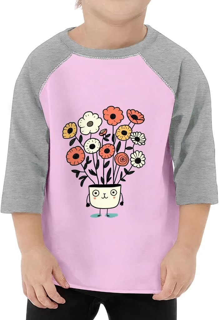 Floral Design Toddler Baseball T-Shirt - Kawaii Design 3/4 Sleeve T-Shirt - Cute Kids' Baseball Tee
