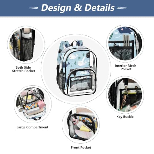 Jucciaco PVC Backpacks Whale Fish Underwater Girls Boys Large Clear Decor Transparent Backpack School See Through Bookbag Waterproof Fashion Activities Learning Work And Travel Bag - Image 5