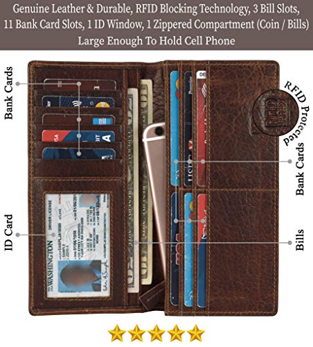 Image of RFID Blocking Mens Genuine leather Bifold Long Wallet