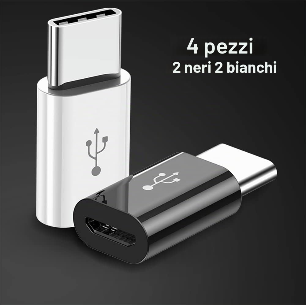 Adattatore Micro USB a USB C (4 Pezzi), Compatibile con Samsung Galaxy, Cellulari di Tipo-C, Tablet e Altro (2 Nero e 2 Bianco)