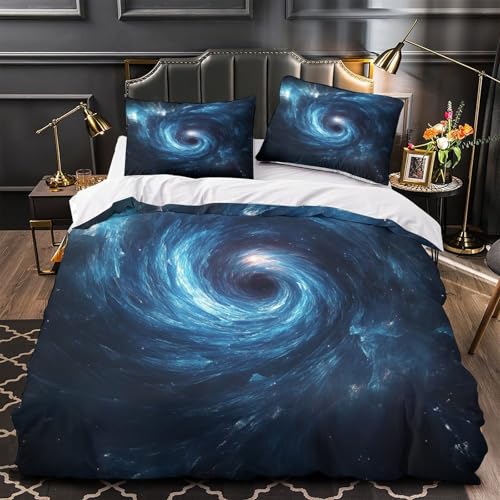 Housse de Couette Nébuluse Spatiale 200x200cm avec 2 Taies d'Oreiller
