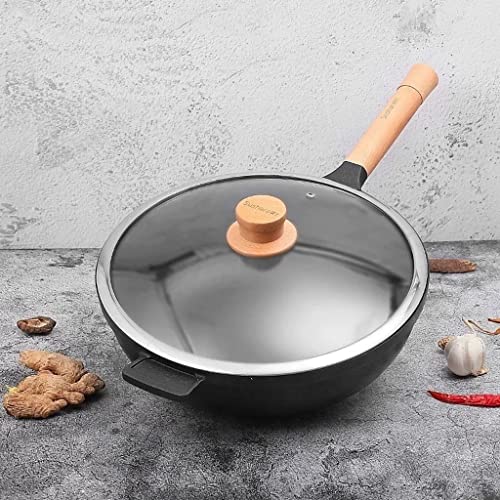 Wok de aleación de aluminio 30/32cm con mango de madera