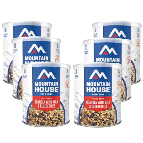 Mountain House Freeze-Dried Granola with Milk & Blueberries #10 Can &ndash; 120 Total Servings (6 Cans, 20 Servings Each) &ndash; Ready-to-Eat Breakfast, Snack & Dessert &ndash; High-Energy Emergency Survival Canned Food &ndash; Long-Term Storage for Camping, Hiking, Backpacking, Hunting & Disaster Preparedness &ndash; 30-Year Taste Guarantee &ndash; Made in USA