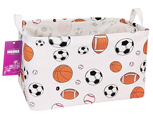 Image of Rectangular Storage Basket Fabric Organizer Bin for Toys,Books,Clothes,Gifts,Pets-Perfect for Home,Office,Nursery,Dorm,Shelf(Rec ball game)
