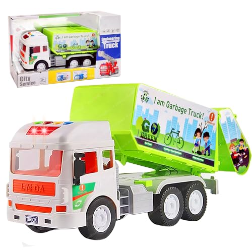 Image of FunBlast Garbage Truck Toys for Kids, Pull Back Vehicles Toy Truck, Unbreakable Plastic Trucks with Light and Sound, Friction Power Toy Trucks 3+ Years Old Boys Girls, & Kids (Multicolor)