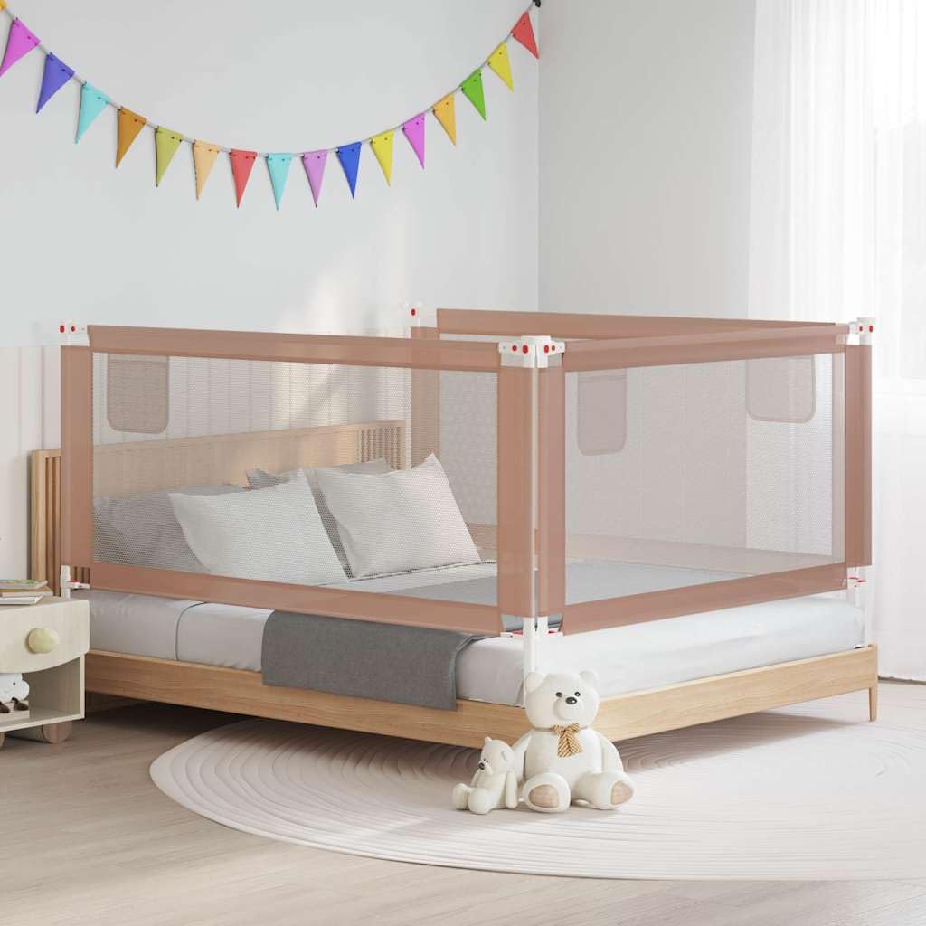 Kleinkind-Bettschutzgitter Taupe 180x25 cm Stoff mit höhenverstellbarer Absturzsicherung, Rausfallschutz für Kinderbett, Bettbarriere für Babysicherheit im Schlafzimmer und Kinderzimmer