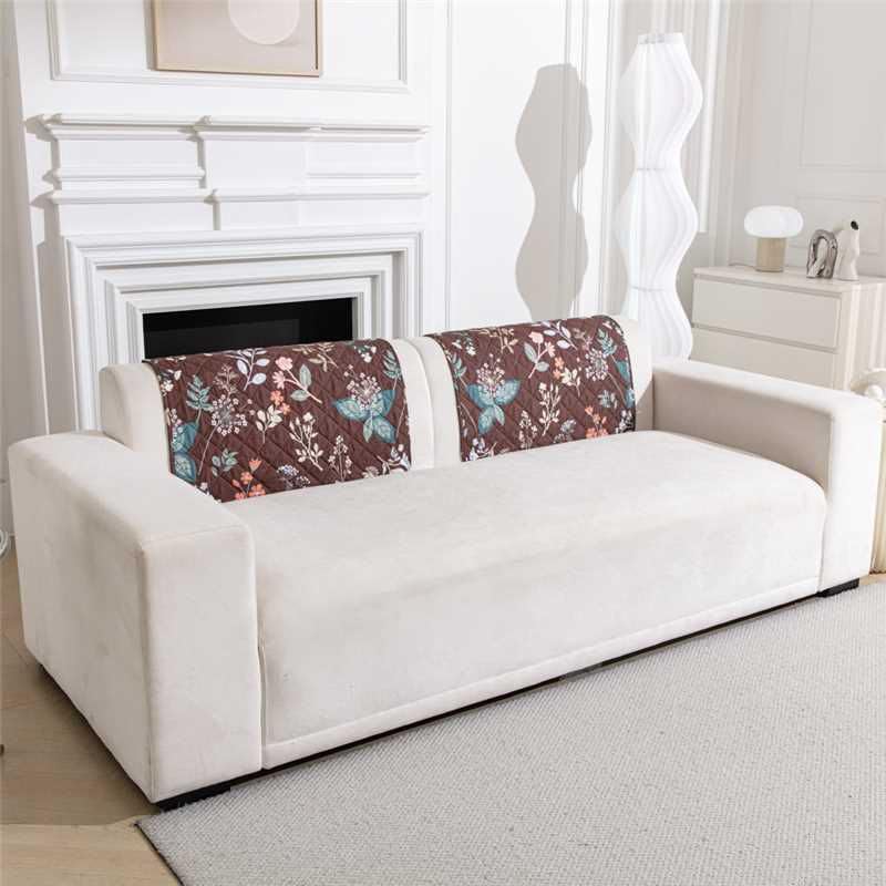 HOMETHREADS Premium Printed Cotton Sofa Cover Mat with PVC Backing for Non-Slip Comfort (Dark_Brown_Flower, 1Pc Backrest | 70x75cm)