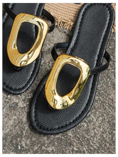 Image of GORGLITTER Women's Gold Flip Flops Square Toe Summer Sandals 2026 Wedding Dressy Vacation Beach Slides Shoes