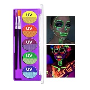 Face and Body Paint Makeup Set UV Neon, Black Light Glow Water Activated Eyeliner in the Dark , 5 Bright Colors Fluorescent Painting Palette for Halloween Christmas Music Party (#01)