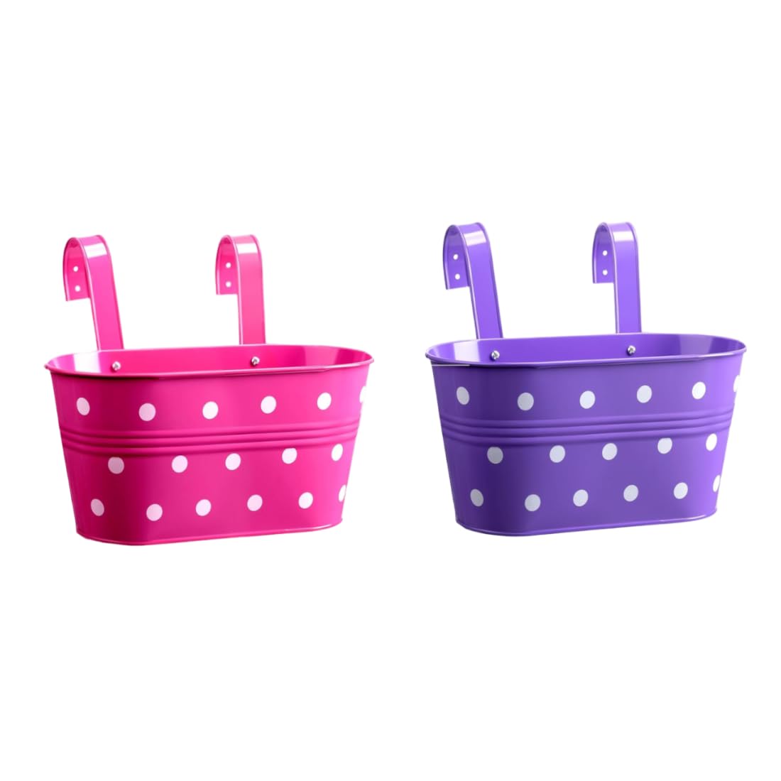 PRIME KRAFTS Pack of 2 Polka Dot Railing Oval Planter for Indoor Outdoor Planters | Hanging Flowerpot Bucket with Detachable Hooks and Drainage Hole for Home and Graden (B0D3BFTLCR) Amazon Price History, Amazon Price Tracker