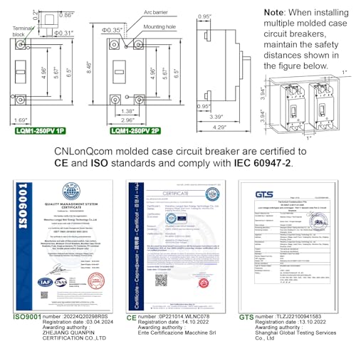 Image of 200Amp Molded Case Circuit Breaker MCCB 1 Pole DC250V Battery Disconnect Switch, PV Circuit Breaker Main Switch for Boat, Solar, UPS and Battery