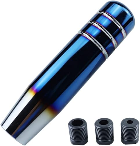 Miniatura 1 de Pomo de palanca de cambios universal azul quemado de 5.1 pulgadas, de aluminio, con peso manual, cabeza de palanca de cambios para coche con 3