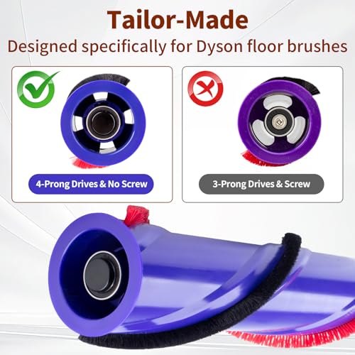 Image of For Dyson V6 Replacement Parts: Brush Roller For Dyson V6 Roller Brush Replacement Animal Absolute Cordless Vacuum Attachments, Part No. 966821-01, 966084-01 (4-Prong, tip is 45mm)