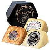 Amaisso® Cesta Quesos Gourmet Regalo | Queso Oveja de La Mancha | 3 Cuñas Queso con Trufa, Guindilla y Ahumado Tipo Manchego | Surtido de quesos para regalar "Pack Especialidades 750gr" SALETA