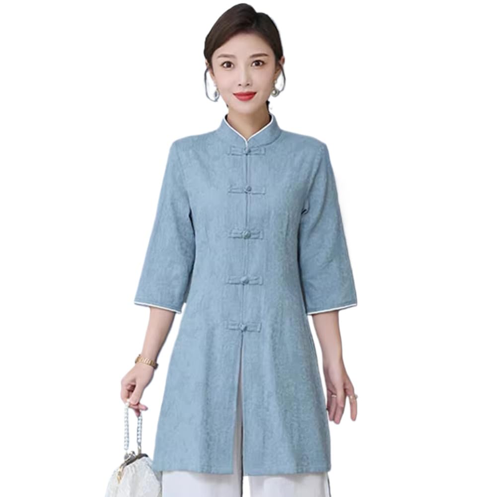 Tea Work Clothes Zen Style Han Fu Retro Buckle top Suit Chinese Tea Suit for Women