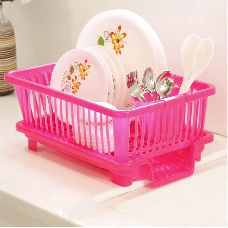 Image of 3 in 1 Large Durable Plastic Kitchen Sink Dish Rack Drainer Drying Rack Washing Basket with Tray for Kitchen, Dish Rack Organizers, Utensils Tools Cutlery, 64x47x23