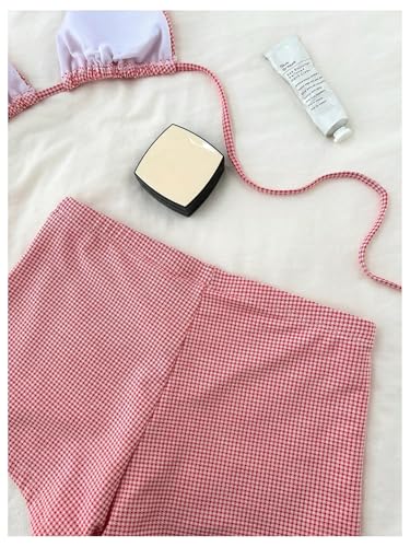 GORGLITTER Women's Gingham Plaid Swimsuits Bow Triangle Halter Shorts Bottoms Bikini Sets Bathing Suit4