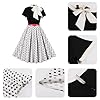 50s Style Dresses for Women Vintage Short Sleeve Tie Neck Swing Dress 1950s Polka Dot Dresses Midi Retro Audrey Hepburn Church Dresses for Cocktail Evening Tea Party Dress Black White Polka Dots L #2