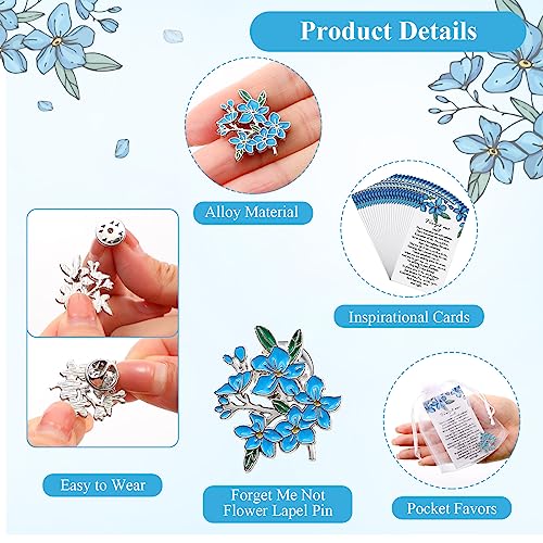 Sasylvia Funeral Favors Bulk Forget Me Not Pins Celebration of Life Memorial Pins for Funeral Customize Brooches Poem Cards3