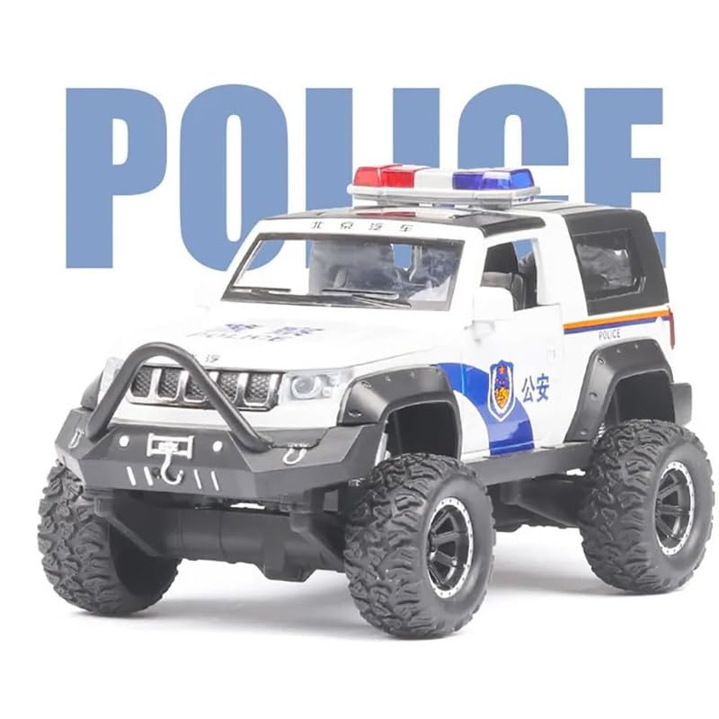 Image of Kids Model 1:32 Police Jeep Die Cast Metal Car Pull Back Action Opening Doors with Realistic Engine Sound Lights Toy Car Gift for Boys - White