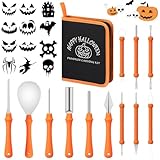 12PCS Halloween Pumpkin Carving Kit with 12 Stencils,Professional Stainless Steel Pumpkin Carving Tools with Storage Hand Bag,Pumpkin Carving Set for Halloween Decorations,Both Adluts & Kids