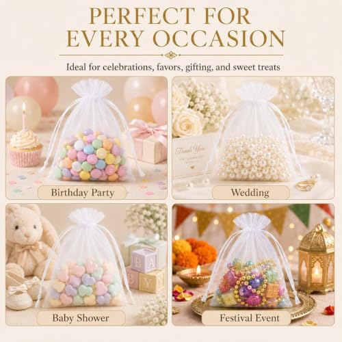 Image of ANZNKU 100PCS Organza Bags 5x7 Multicolor, Small Gift Bags Bulk for Treat Goodie Candy Soap Jewelry Pouch, Sheer Mesh Bag Drawstring for Wedding Birthday Party Favor Baby Shower Graduation (5 Colors)
