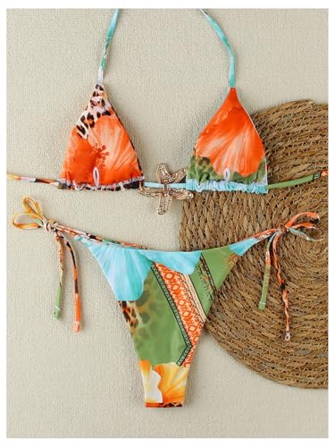 GORGLITTER Women's High Cut Thong Leopard Bikini Set Triangle Halter Top String Bathing Suit Swimsuit2