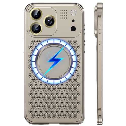 iPhone 17 Pro Max 用 ケース フルアルミニウムシェル通気放熱グリッド、MagSafe対応、メタルレンズガードスリム耐衝撃, チタン