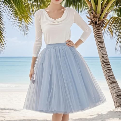 WDPL Women's A Line Short Knee Length Tutu Tulle Party Skirt Light Dusty Blue Medium