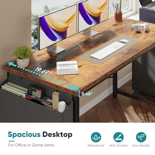 Image of OLIXIS Computer Desk, 47 Inch Gaming Desks for Home Office Small Spaces | Writing Study Craft Work Table, Computer Workstation for Bedroom with Storage Bag, Rustic Brown