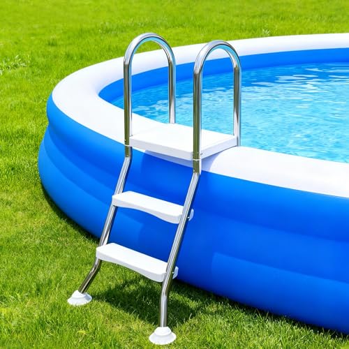 Escalera para piscina con barandal doble y peldaños antideslizantes miniatura 1