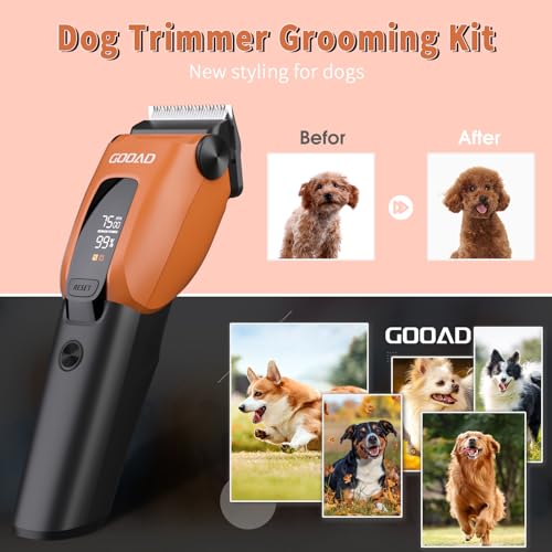 Gooad Dog Clippers for Grooming for Heavy Thick Coat, 3-Speed Low Noise Dog Grooming Kit, Electric Quiet Dog Hair Trimmer,Cordless,Rechargeable, Pet Hair Shaver for Small and Large Dogs Cats