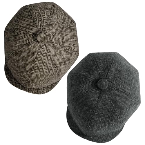 Senker Fashion Newsboy Cap for Men, Irish Newsies Hat Classic 8 Panel Wool Blend for Old Man Cabbie Driving