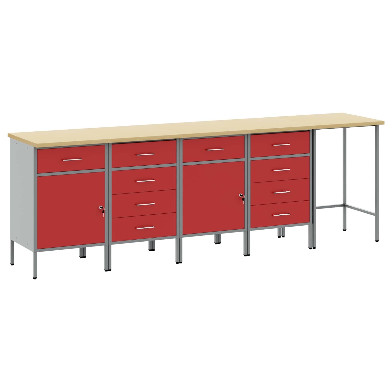 Mangloder - Set di armadietti da lavoro con 10 cassetti e 2 serrature a camma, robusto sistema di stoccaggio in 5 pezzi, rosso e grigio, per officina, garage e cantina, combinazione stabile in acciaio