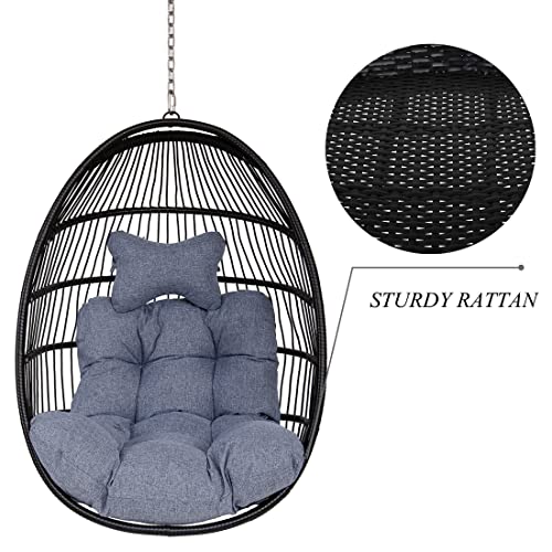 Yoxifoc Hanging Egg Hammock Chair With Seat Cushions - Black Polyethylene Wicker Rattan Frame And Hanging Chain Collapsible Chair For Garden Patio Porch Indoor Outdoor thumb #3