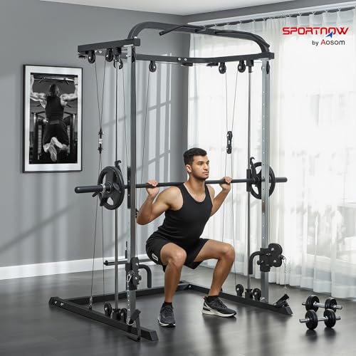 Station de musculation cross-over avec support squat et barre de traction maison
