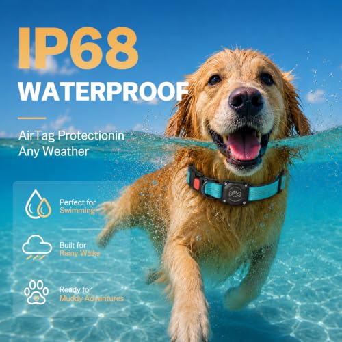 Image of Dog Collar with AirTag Holder Waterproof QR Code Reflective Collar(Blue,S)