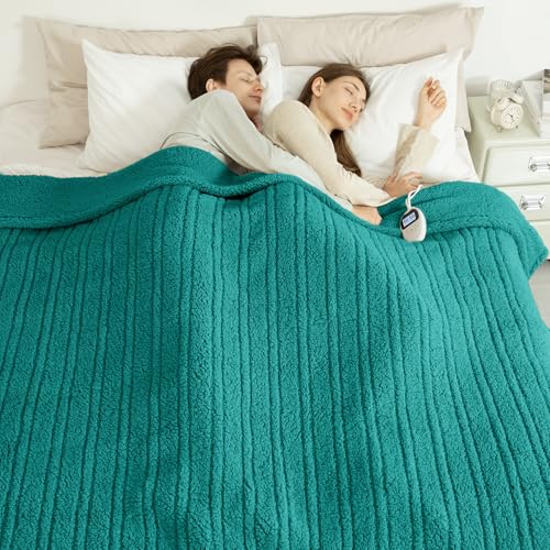 Queen Size Electric Blanket Single Control - 84"X90" Soft Double Sided Sherpa Heated Blanket with 6 Heating Levels & 10 hrs Timer Settings, Washable & ETL Certified for Bed, Green