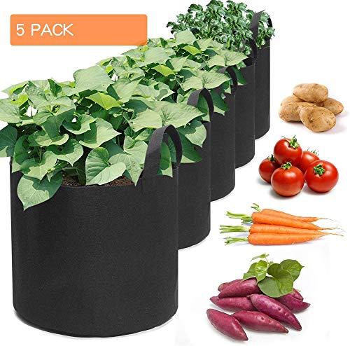 HMMJ Potato Growing Bags,5 Pack Vegetable Grow Bags Breathable Garden Growing Bag Soft-Sided Plant Pots With Strap Handles,For Home,Potato, Tomato, Carrot,Other Vegetables.(Black) (Size : S)