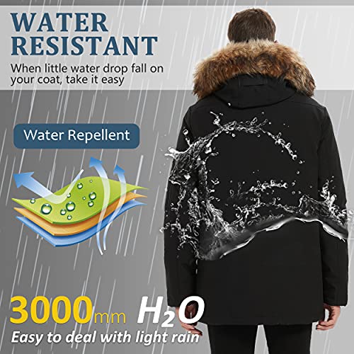 Molemsx Outdoor Warm Mens Vegan Down Long Parka Winter Jacket Men Boy Thicken Heavyweight Hooded Jackets For Men Waterproof Ski Jacket Warm Winter Snow Coat Mountain Snowboarding Jackets Black X-Small #TOP3