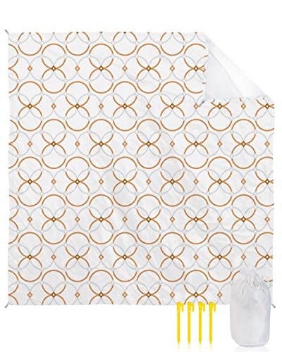 Geometric Circle Morocco Flowers Plaid Beach Blanket Waterproof Sandproof Outdoor Picnic Mat 95